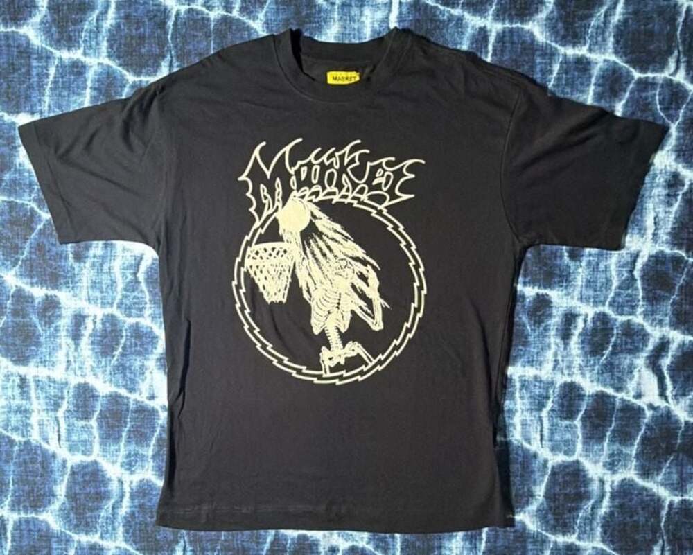 MARKET Black Skeleton Dunking Graphic T-Shirt